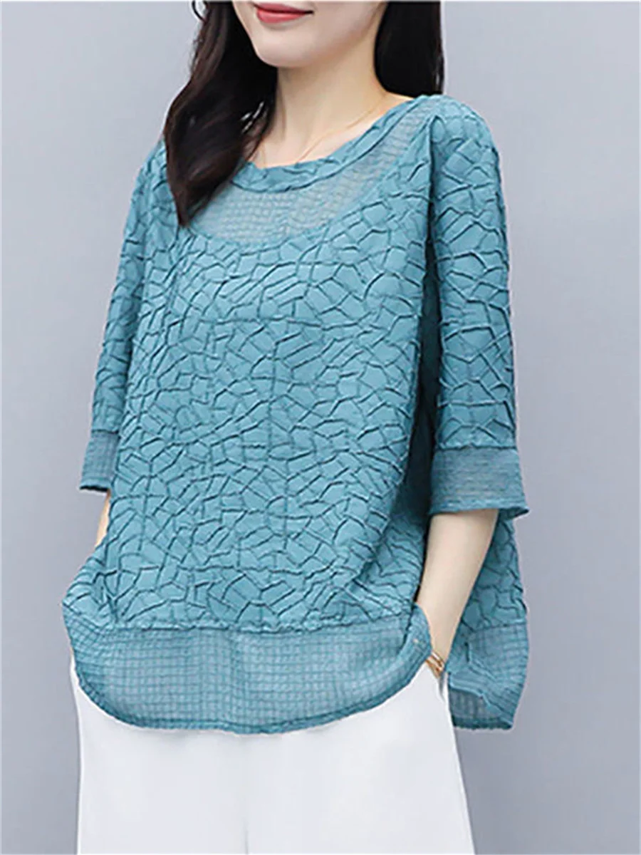 

5XL Women Spring Summer Blouses Shirts Lady Fashion Casual Half Sleeve O-Neck Sexy Lace Embroidery Blusas Tops TT2198