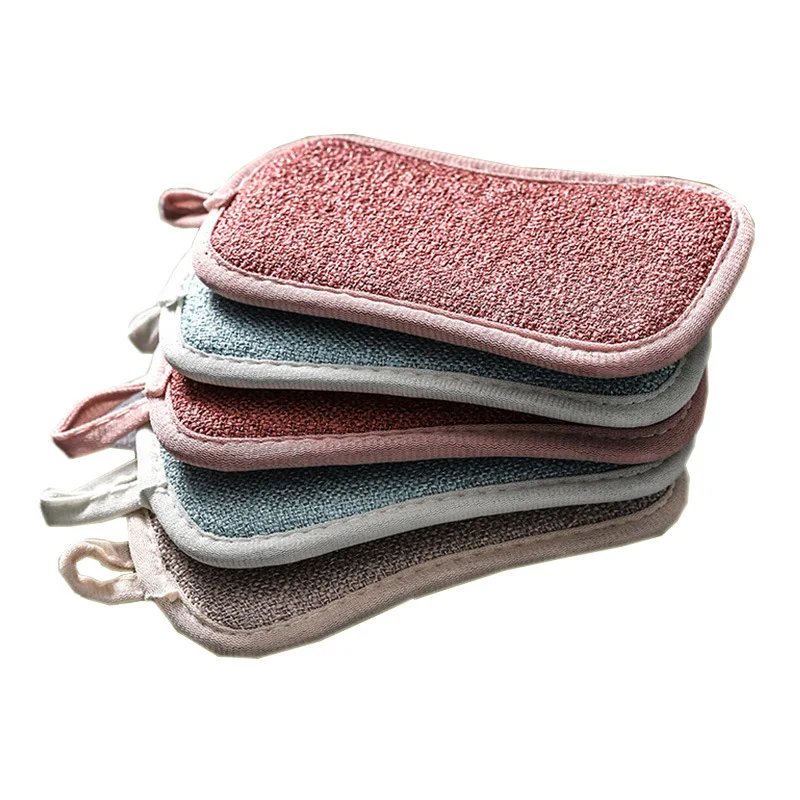 

5 Pcs Double Sided Scouring Pad Reusable Microfiber Dish Cleaning Sponges Cloths Random Color Kitchen Cleaning Products
