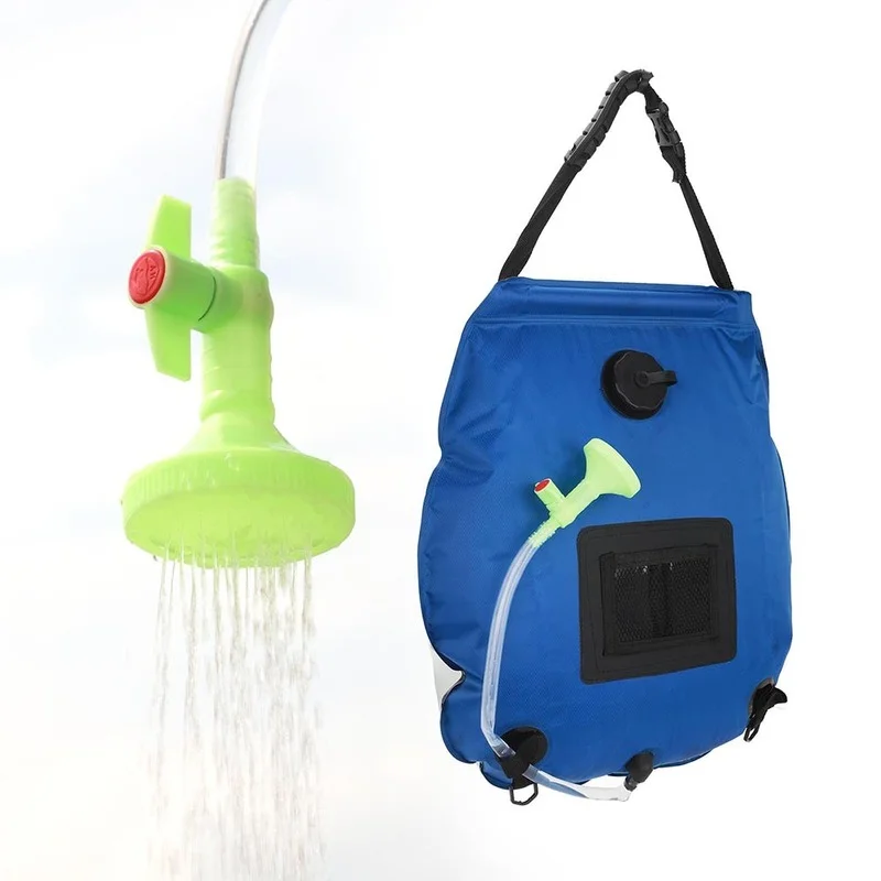 

20L Water Bags Outdoor Camping Hiking Shower Bag Solar Heating Portable Folding Climbing Bath Bag Hose Switchable Shower Head