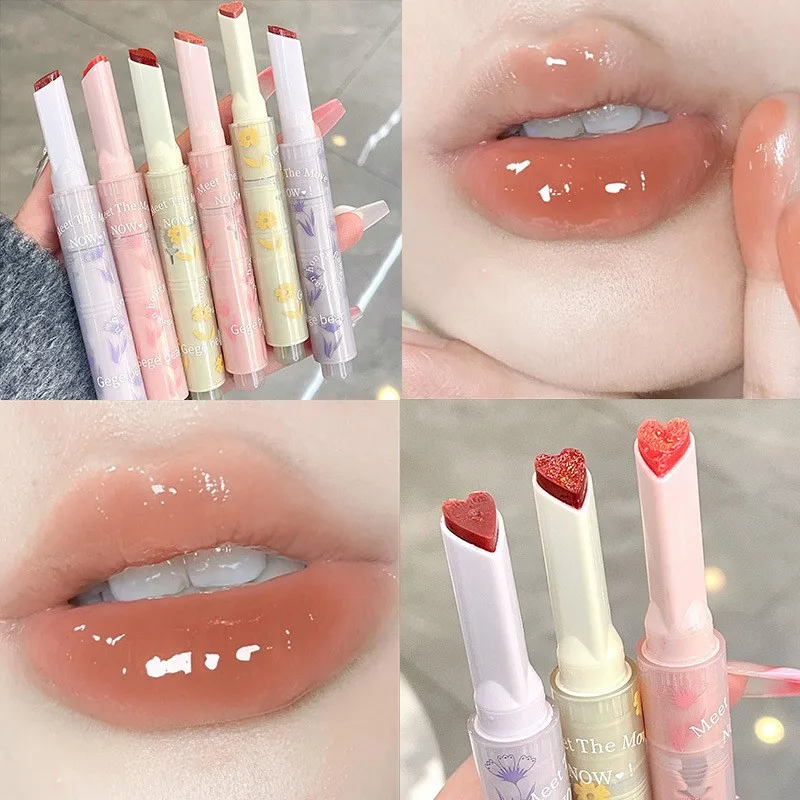 

Mirror Lipstick Waterproof Non-Stick Cup Lipstick Clear Lip Glaze Flower Love Jelly Transparent Korea Makeup Lip Tint Balm