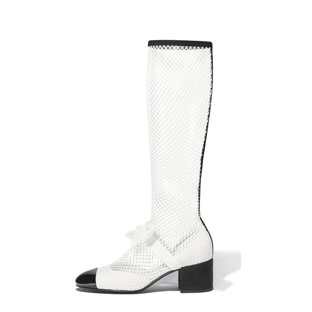 New Women Summer Ankle Boots Women's Leather Mesh Booties Fashion Full Drill Sexy Round Toe Band Bowknot High Heels Big Size 43