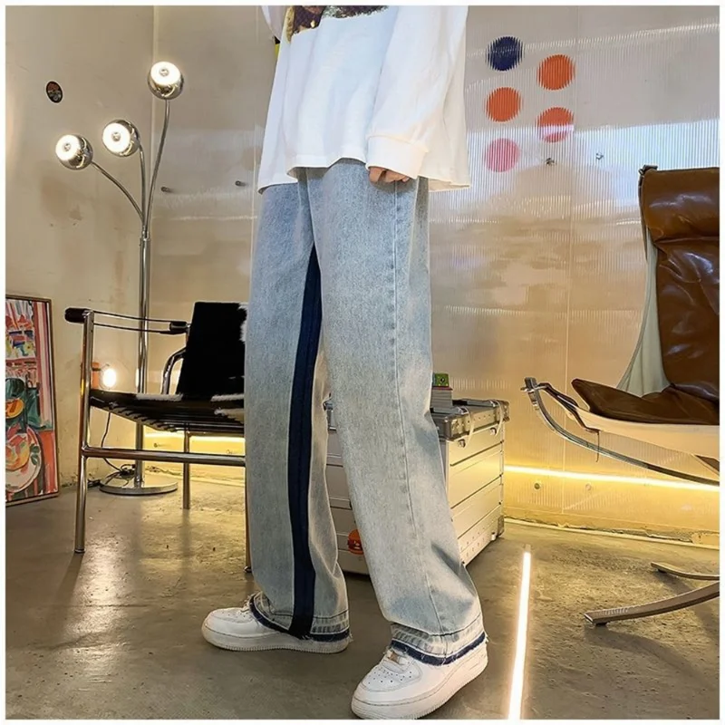 2022 European Hip Hop Loose Straight Letter Print Baggy Casual Baggy Man Jean Pants Neutral Wide Leg Denim Trousers Men's Jeans