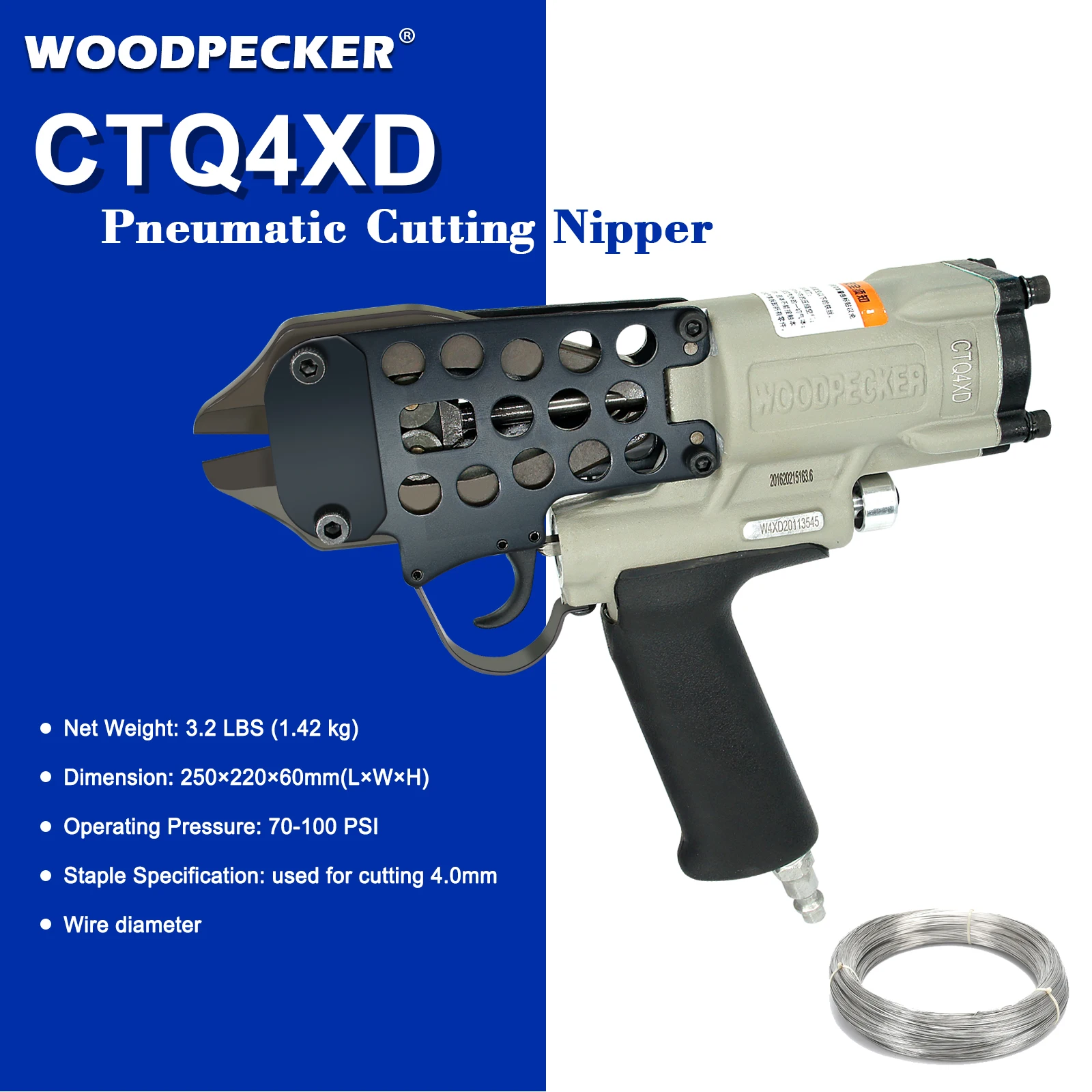 WOODPECKER CTQ4XD Пневматические кусачки для резки проволоки диаметром 3-4 мм ножницы с