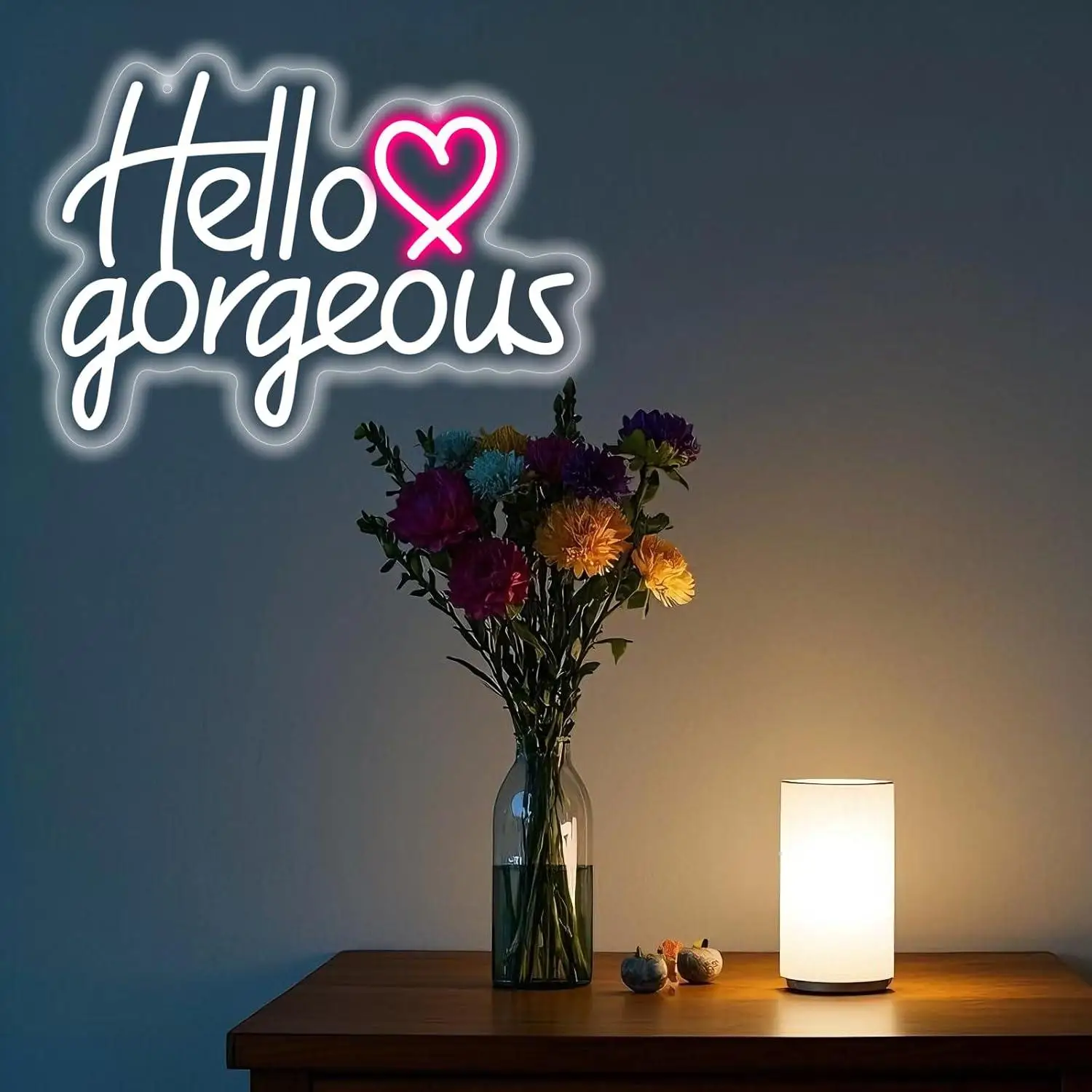 Фото Неоновая вывеска «Hello Gorgeous» с USB-подсветкой для декора стен, спальни, бара, свадьбы, помолвки, юбилея, вечеринки, художественного оформления, подарков №4