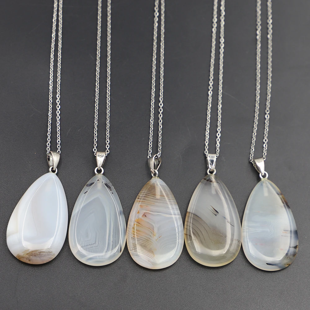 

Fashion Natural Stone Chalcedony Agates Necklace Drop Shape Pendants DIY Jewelry Accessories Making Good Quality 1Pc Wholesale