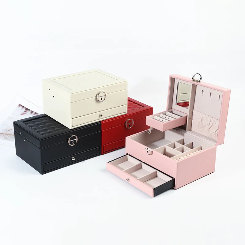 

PU leather jewelry box multilayer high-capacity jewelry box drawer toilet accessories receive a case stud earrings ring necklace