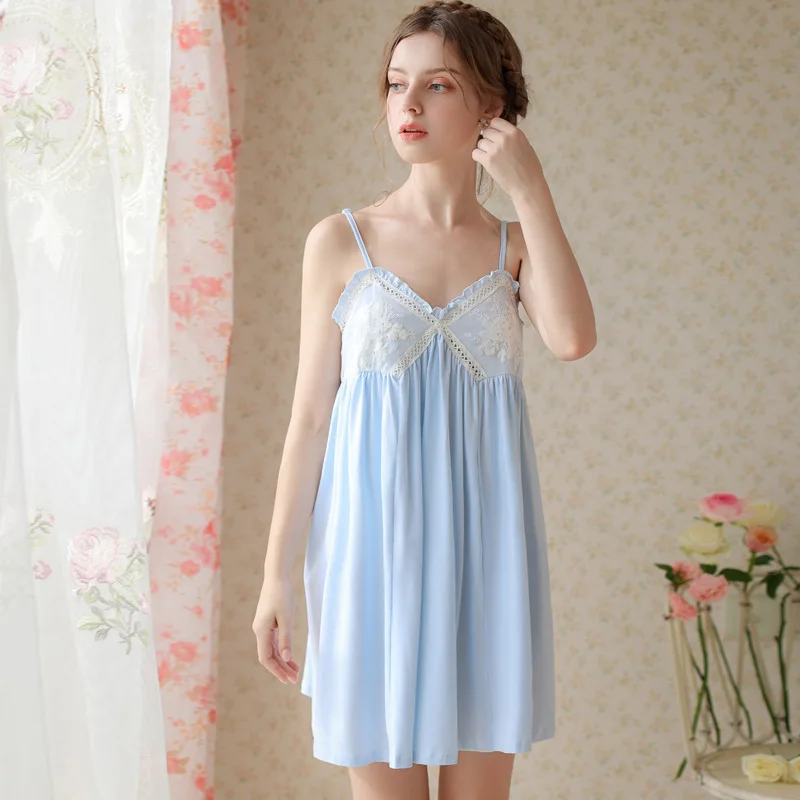 Roseheart Women Homewear Female Cotton White Sexy Sleepwear Nightdress Lace Nightwear Nightgown Sleepwear Luxury Gown Dress