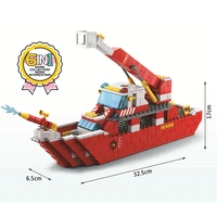 1000pcs city fire police fireboat sea rescue boat ship model building blocks sets diy creative bricks educational toys for kids