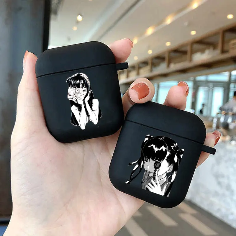Фото Коллекция Junji Ito Tees Horror, мягкий силиконовый чехол для AirPods Pro3 1, 2, 3, 4, роскошный черный чехол для беспроводных Bluetooth-наушников №1