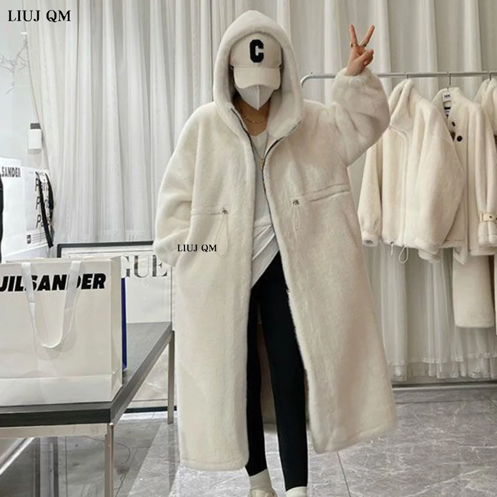 Female Winter Long Fur Jacket Oversized Warm Parka Thick Blue Fluffy Faux Fur Coat Women With Hood 2022 Loose Korean Fashion images - 6