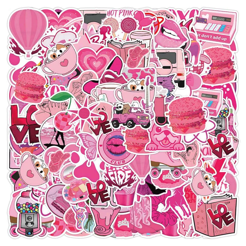 

100Pcs Cartoon Pink Preppy Cute Girl Varied Stickers Pack for Kids Travel Luggage Notebook Car Laptop Decoration Graffiti Decals