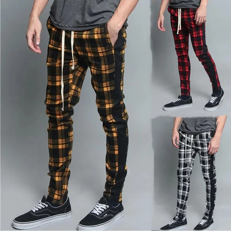 

Men's Pants Fashion Men Casual Plaid Print Drawstring Elastic Waist Long Trousers Pantalon Homme Mens Fashions
