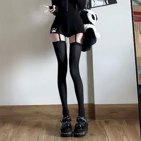 Женские черные бархатные чулки-подтяжки Y2K