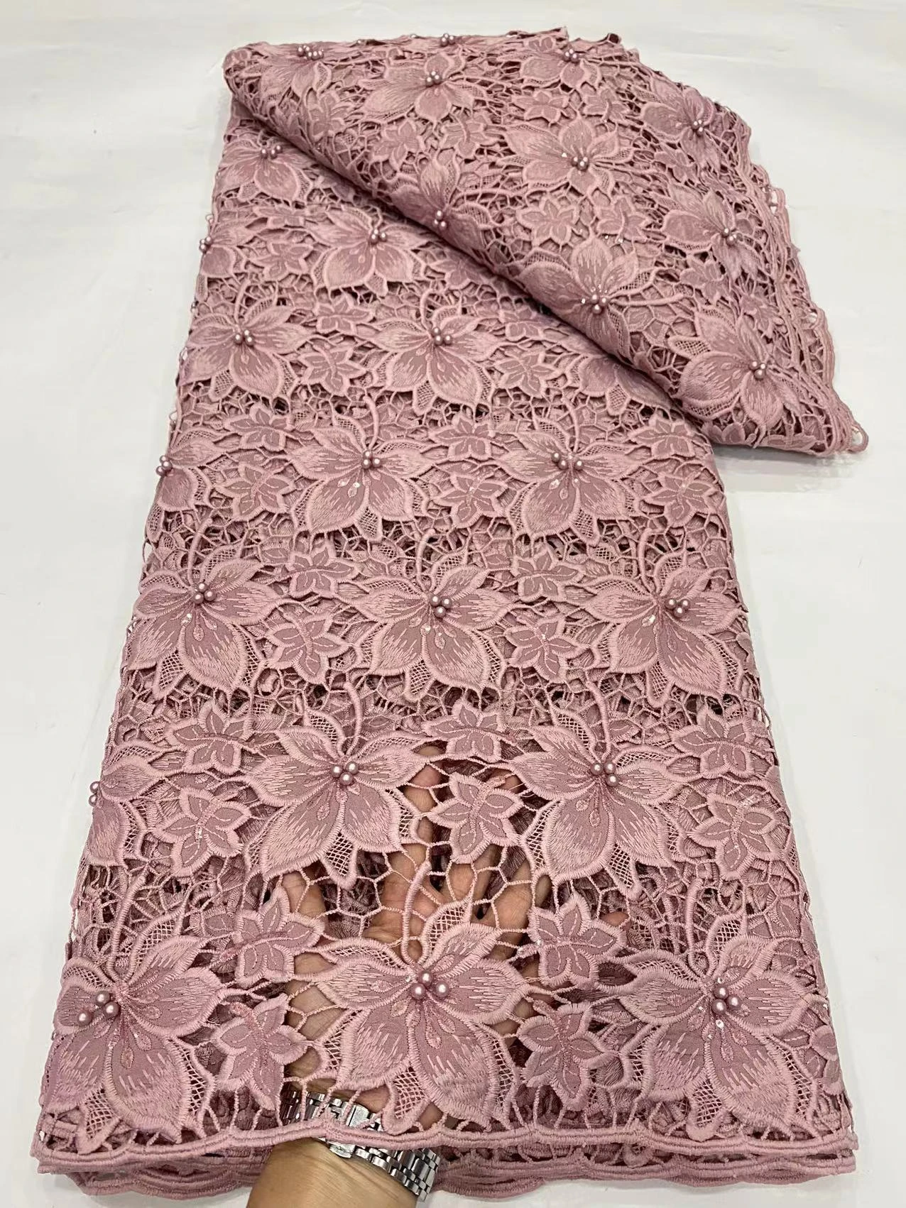 

2023 Latest High Quality African Nigerian Pure Tulle Damask Lace Fabric Embroidery Party Dress Sequins Cotton Cloth 5yards