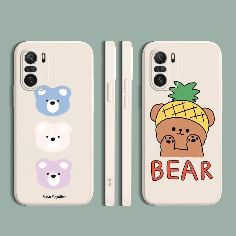 

For Xiaomi Redmi Note 10 5G 10S 9S 9 Pro Max 9A POCO X3 Pro NFC M3 Case Pineapple Bear Straight Edge Silicone Protective Cover