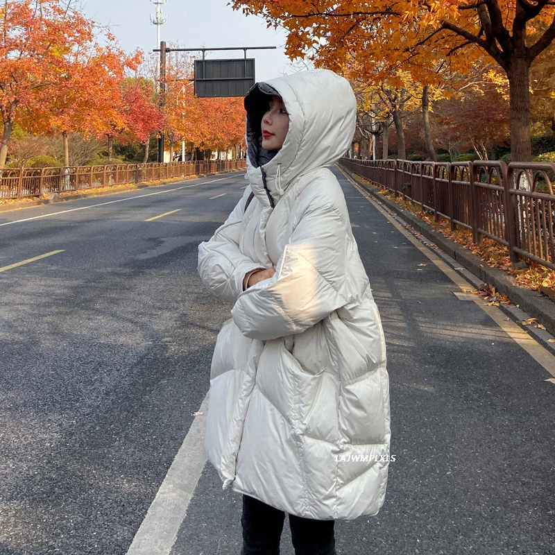 Loose 2023 Winter Women's Coat Women Hooede Solid Color Thicken Long Warm 90% White Duck Down Jacket Clothes Fashion YRF247