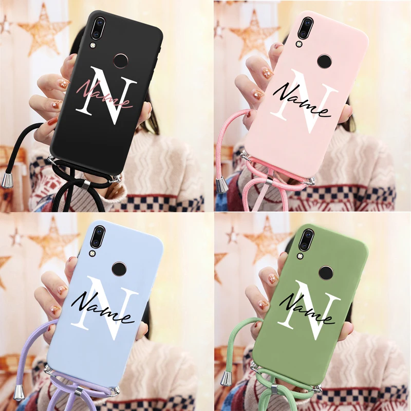 personalise letters name phone case for huawei p20 p30 p40 lite e honor 9 10 lite 20 30 pro 9a 8a 9c smart strap lanyard case free global shipping