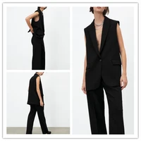 long vest pants black single buckle back split loose casual custom two piece set everyday versatile colete feminino