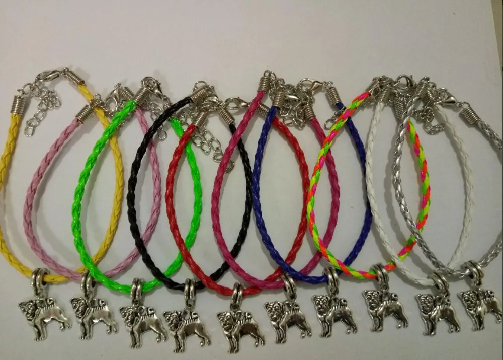 Браслеты для женщин с изображением животных Мопсов и собак подвески на удачу