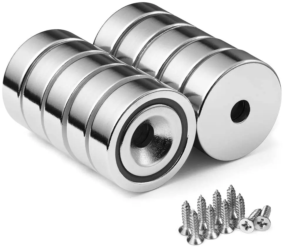 

PTSNET Countersunk Hole Strong Rare Earth Magnet Round Cup Holder Neodymium Home Kitchen Workplace 22 LB Holding Force D25 10PC