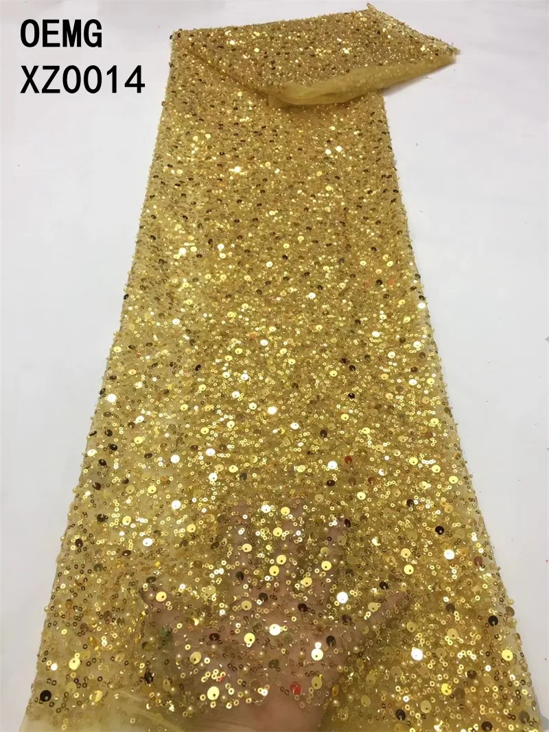 

OEMG 2022 Latest African Lace Fabric High Quality Lace Royal Red Sequins Nigerian Lace Fabric For Wedding Party Dress XZ0014
