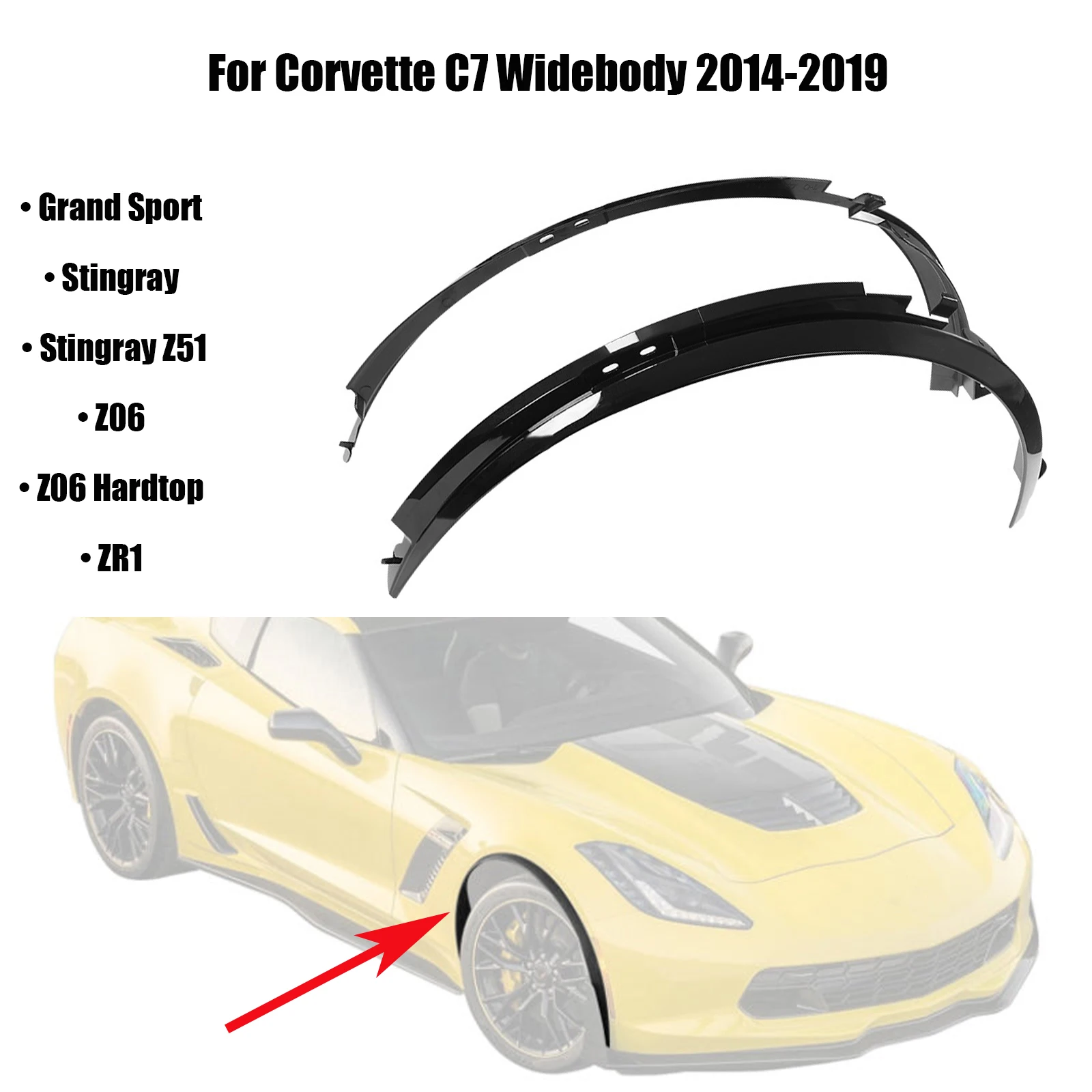 Фото 2 шт. накладки на передние колесные арки (фендеры) для Chevrolet Corvette C7 Widebody 2014-2019 GS Z06 ZR1 Stingray Z51 №1