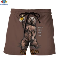 sonspee 3d print fun mens shorts russian siberian brown bear beer wine glass summer camping outdoor beach trend hot short pants