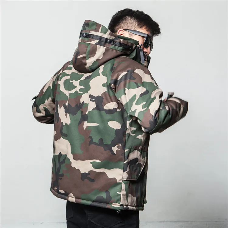 Winter Camouflage Cotton Suit Men's Fashion Brand Overalls, Hooded Cotton Coat, Large Size Charge Coat, Thick Padded Jacket