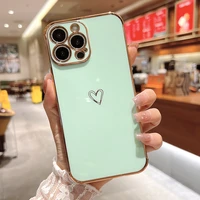 luxury love heart plating silicone phone case for iphone 13 12 11 pro xs max xr se 8 7 plus ultra thin electroplated soft cover