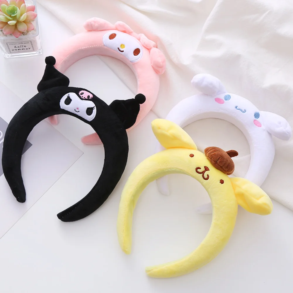 

Kawaii Sanrio Cinnamoroll Kuromi My Melody Plush Hairbands Hair Hoop Girl Cartoon Anime Wash Face Makeup Hair Accessories