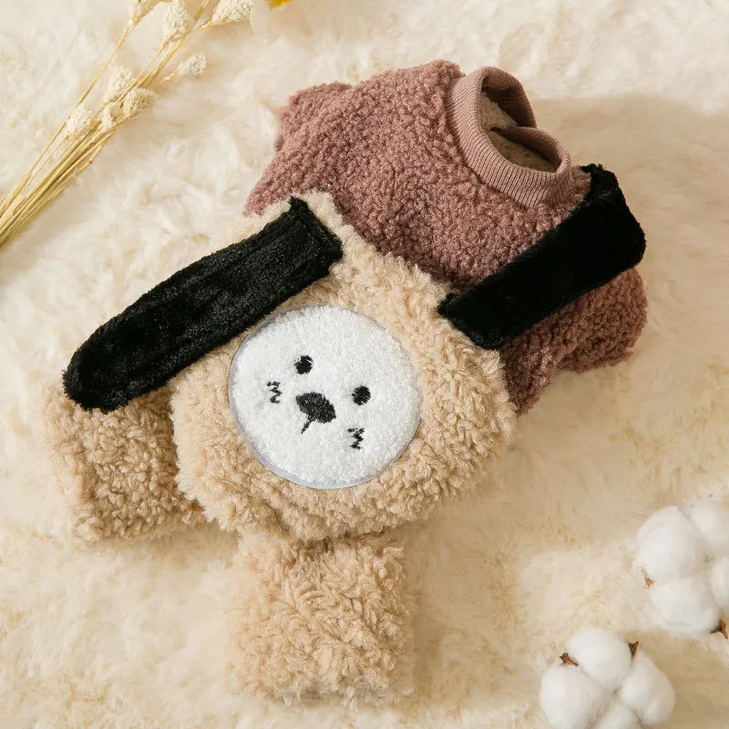 

Осенне-зимняя утолщенная теплая одежда с большими ушками для украшения собак с четырьмя штанинами и хлопковой подкладкой для маленьких и с...