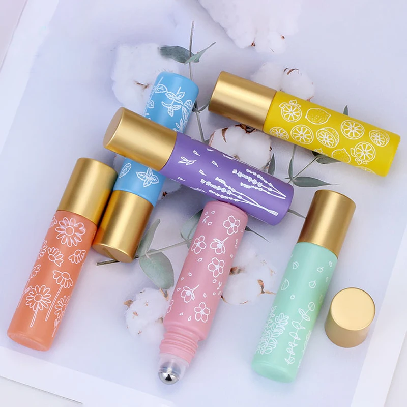 6X 12X 10ML Macaron Glass Roll On Bottle Steel Roller Ball for Perfume Aromatherapy Essential Oils Refillable Empty Portable NEW