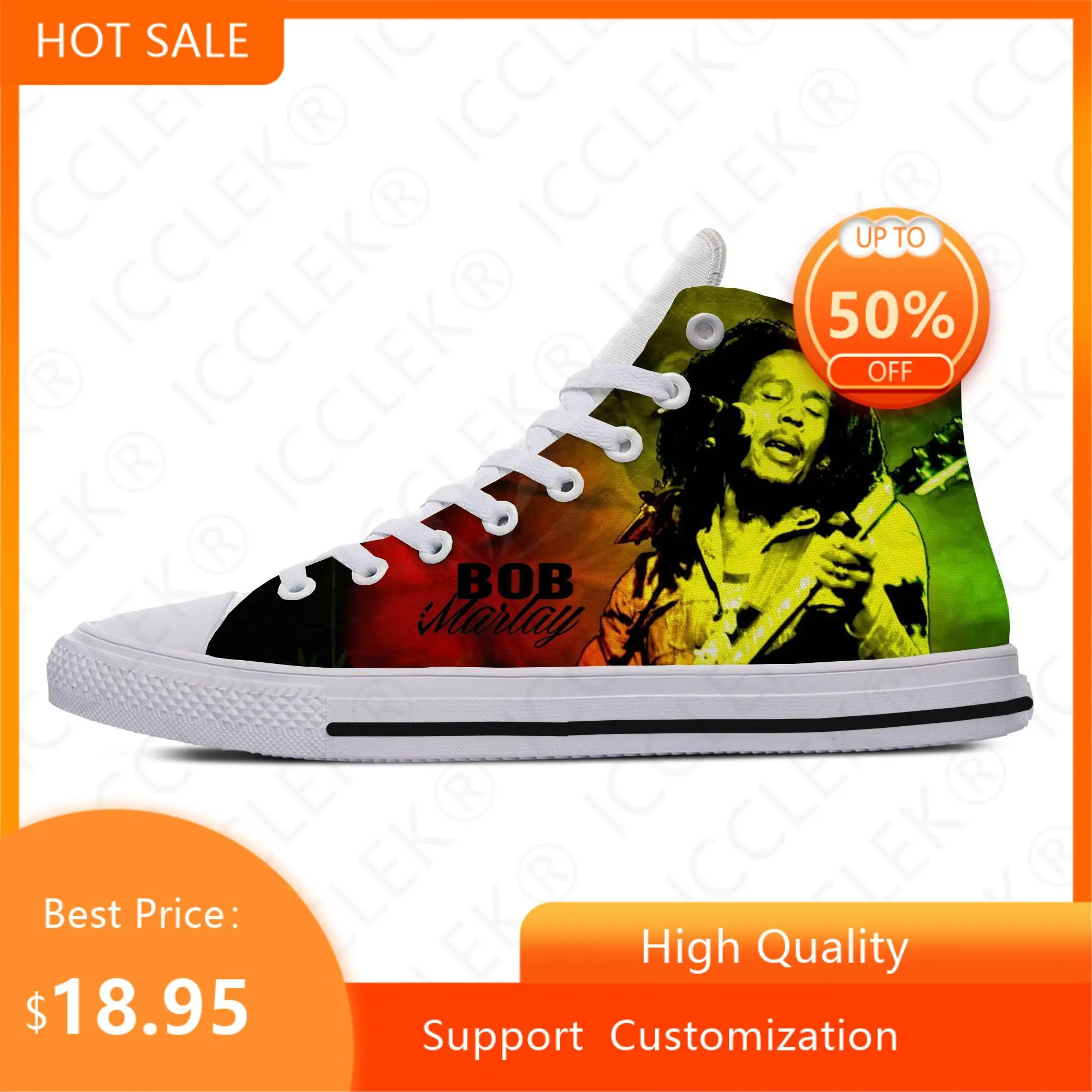 

Hot Fashion Mens Womens Teenager Lightweight Sneakers Casual Board Shoes High Quality Cool Bob Marley High Top Custom Shoe
