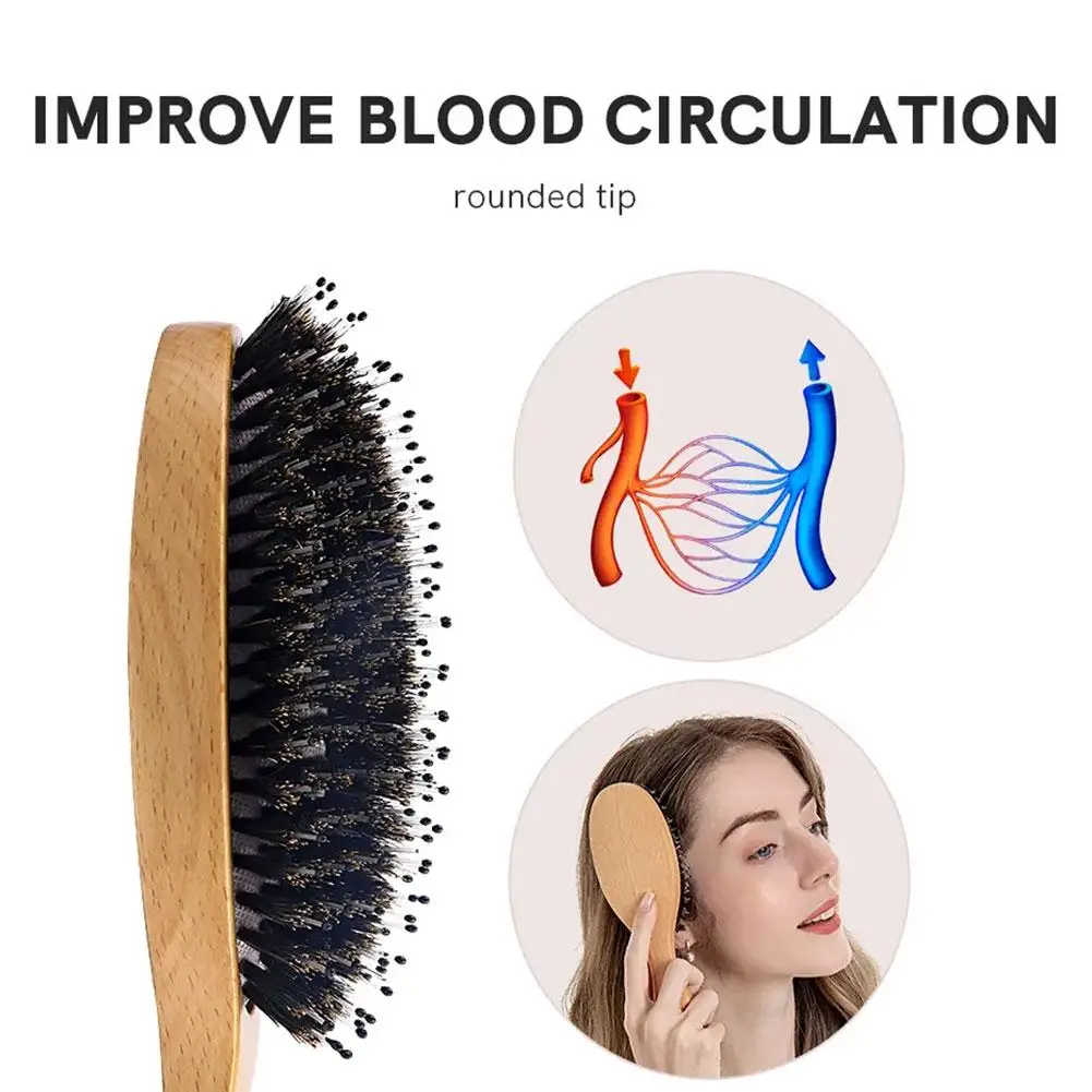 

1Pcs Women Massage Air Cushion Hair Comb With Natural Handle Detangle Hairbrush Curly Wet Wooden Anti-Static F5Y6