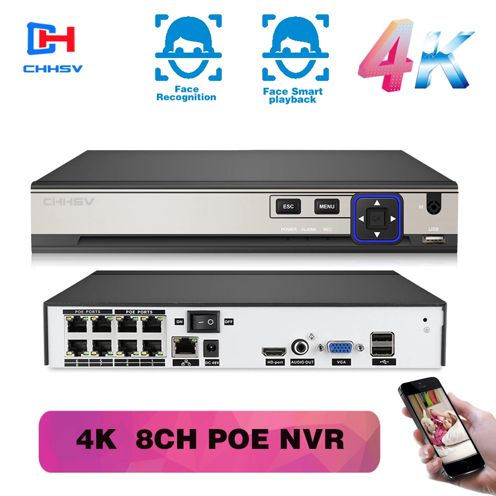 

H.265 8CH Face Detection 4K POE NVR Audio Out Security Surveillance Network Video Recorder Up to 2MP 5MP 8MP POE IP Camera P2P