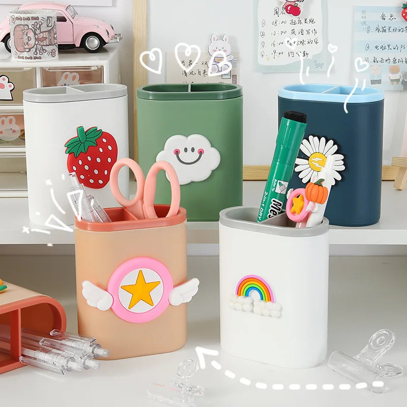 

Cute Cartoon Pen Holder Desktop Finishing Storage Container Creative Makeup Brush Storage Box for Student Stationery Office