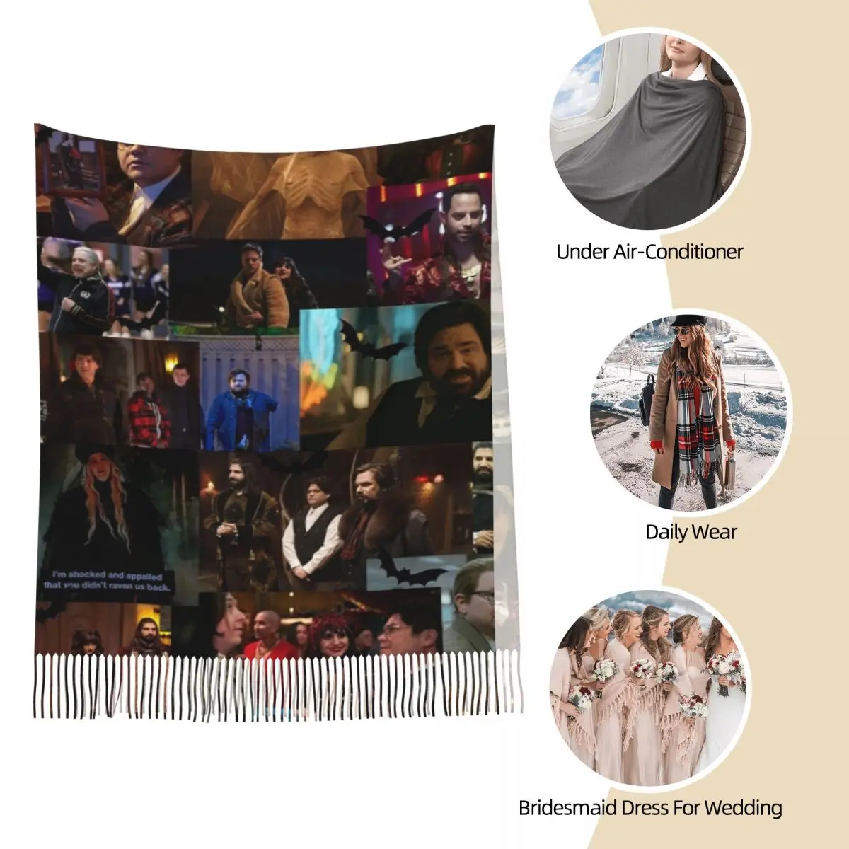 What We Do In The Shadows Коллажный шарф Шарфы с кисточками для женщин Мягкие теплые шали и