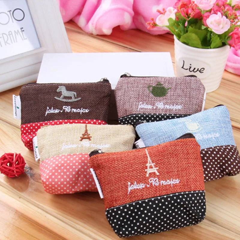 

Women Fashion Embroidery Coin Purses Small Fresh Canvas Coin Wallet Lady Girls Earphone Coin Key Money Storage Bag Zipper Pouch