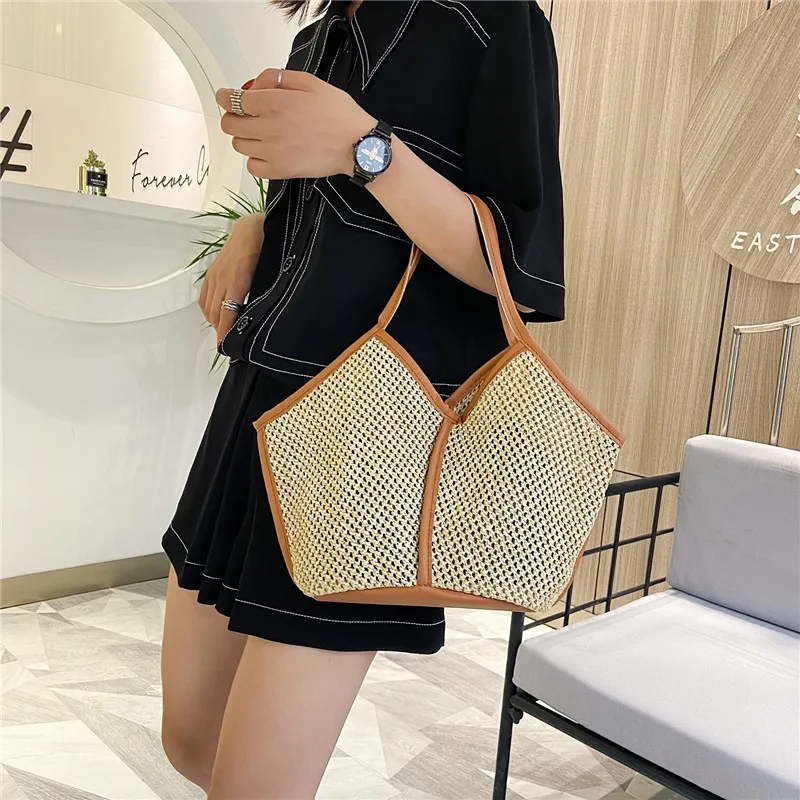 Woven Bag 2023 Summer New High Capacity Straw Woven Bag Travel Fashion Hollow Out Fishing Net Shoulder Bag Tote Bag  Straw Bag