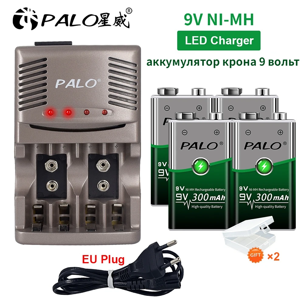 PALO 9V NiMH Rechargeable Battery+ LED Indicator Smart Charg