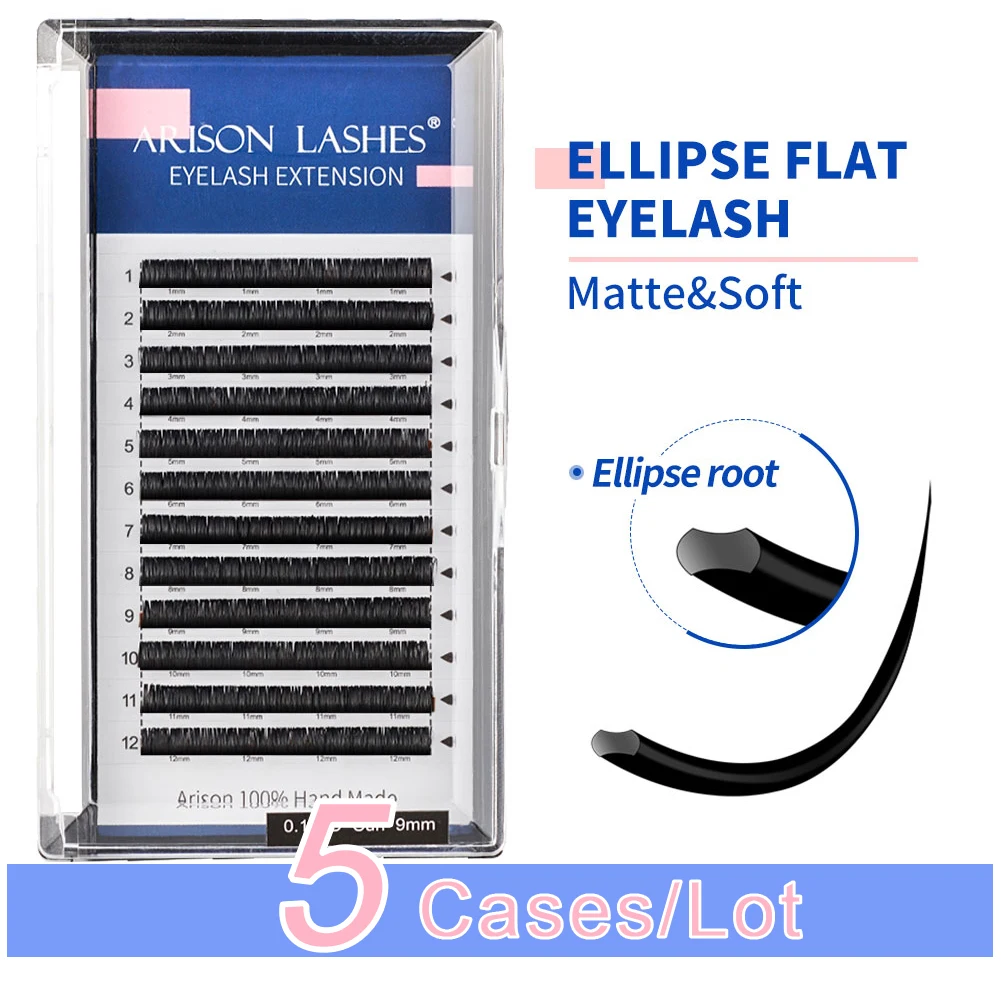 

5 Lot SUPER Black Ellipse Flat Lashes Extensions Soft Split-tips Volume Eyelash Extension Individual Matte Lashes Faux Cilia