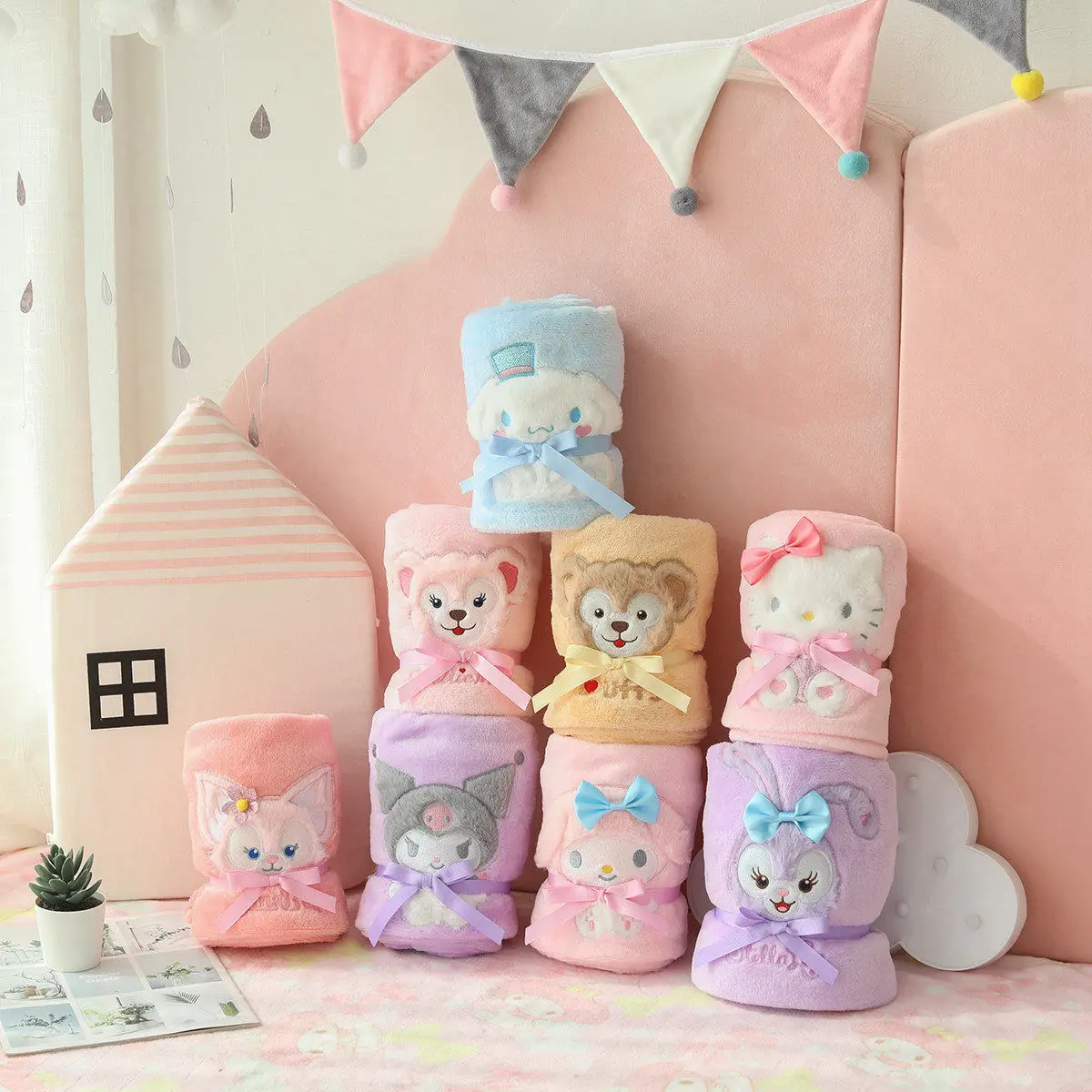 

80X100CM Sanrio Cartoon Anime Cinnamoroll Melody Kuromi Cute Nap Blanket Toy For Bedding Travel Children Christmas Birthday Gift