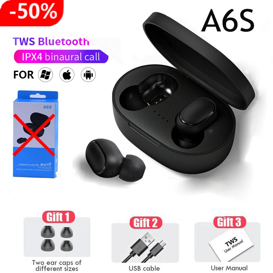 

A6s TWS 5.0 Bluetooth Earphone Sport Gaming Headset with Mic Wireless headphone Handsfree Stereo Earbuds For Xiaomi All Phones