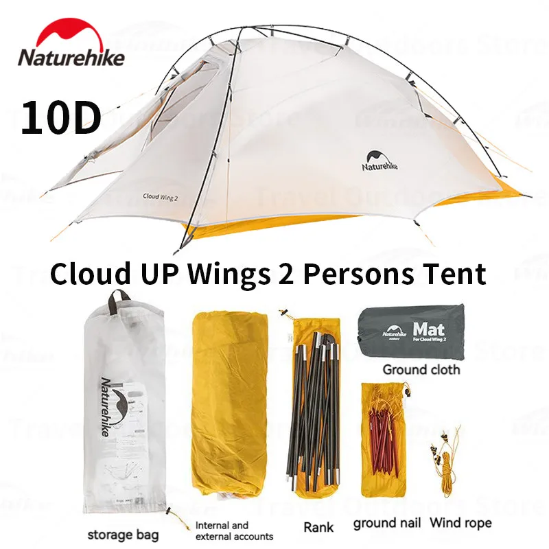 

Naturehike 10D Cloud UP Wings Tent Outdoor 1.25kg Ultralight Portable Tent 2Perosns Large Space Camping Tent Free Floor Cloth