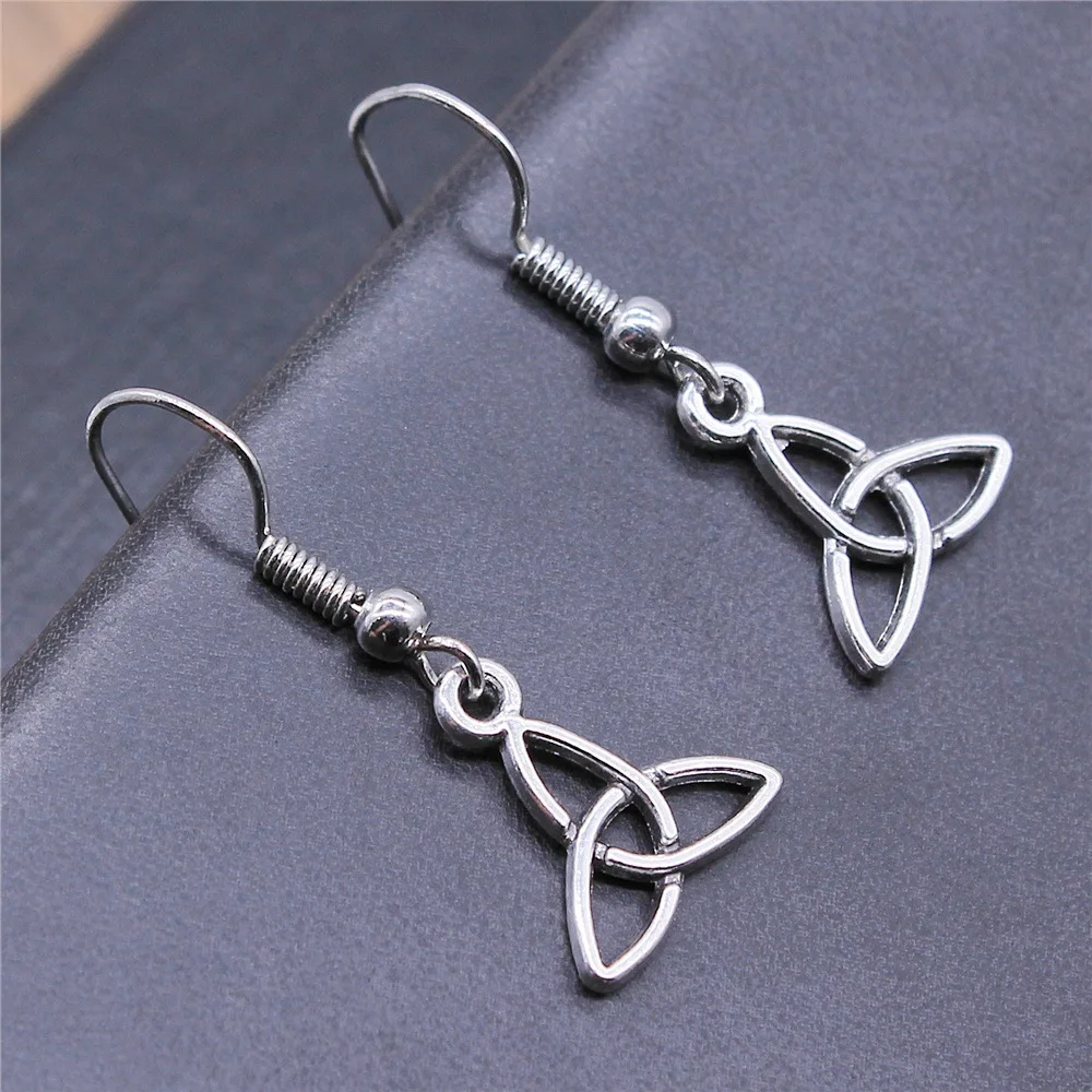 

Antique Silver Color Triquetra Symbol Pendant Earrings Fashion Simple Design Women Vintage Drop Earrings