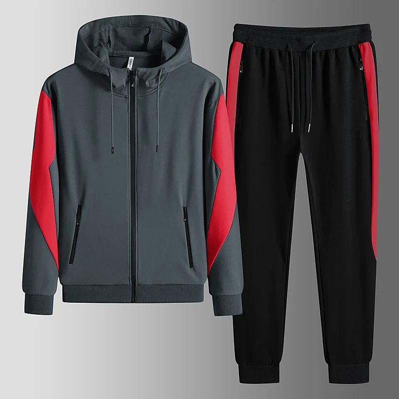 Spring Sports Suit Casual Jogger Sportswear 2 Piece Tracksuit Set Men Autumn Zip Up Hooded Jacket and Sweatpants Male Clothing