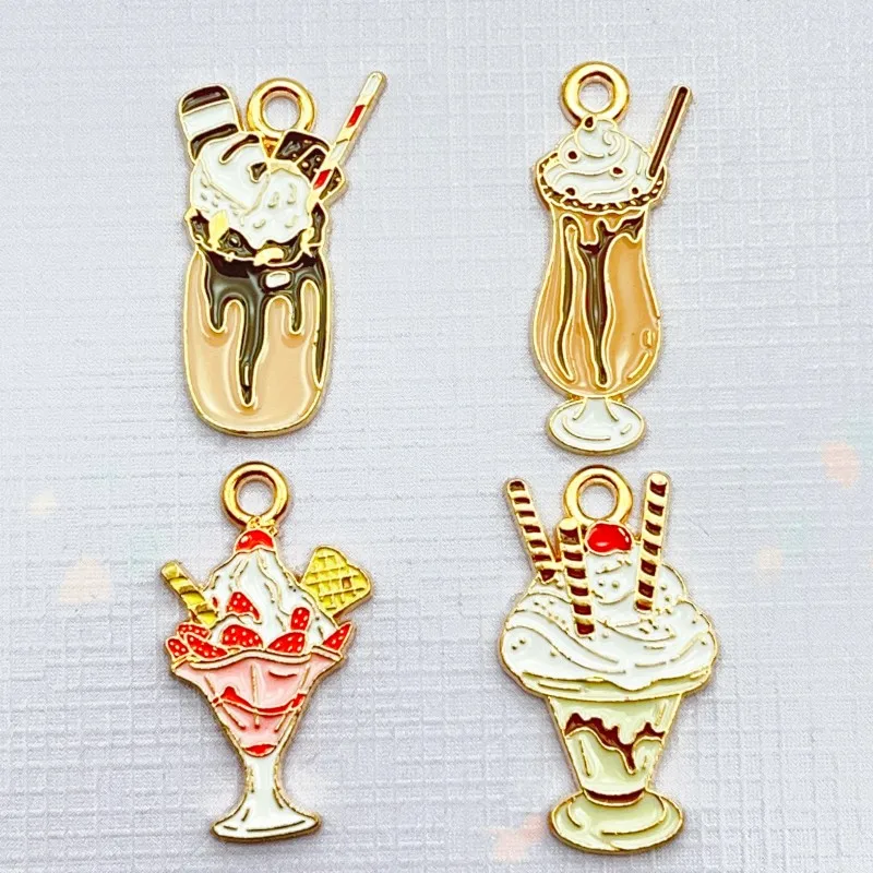 

10pcs Mix Enamel Cute Food Drink Ice Cream Cake Juice Cola Charms Pendants for Necklaces Handmade DIY Jewelry Making Accessories