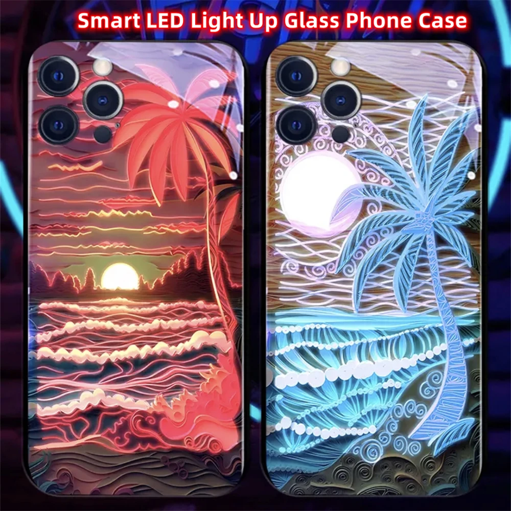 Стильный чехол для iPhone Air 17 16 15 14 13 12 11 Pro Max Plus с дизайном «Лунный океан», умной LED-подсветкой и закаленным стеклом (art.: 3920dc682db19) - 3920dc682db19