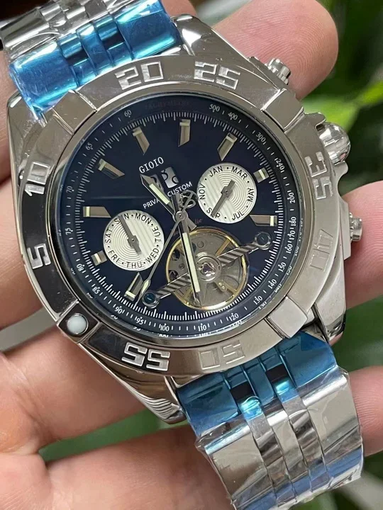 

Роскошные Мужские автоматические механические зеркальные черные синие кожаные светящиеся сапфиры из нержавеющей стали