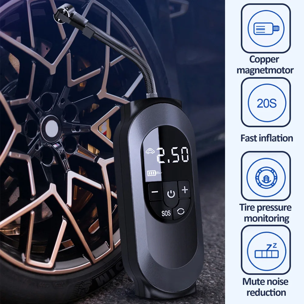 10000mAh Portable Car Air Compressor 12V 130PSI Electric Cordless Tire Inflator Pump for Motorcycle Bicycle Boat Auto Tyre Balls